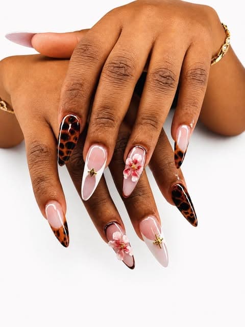 Leopard print with pink blossoms